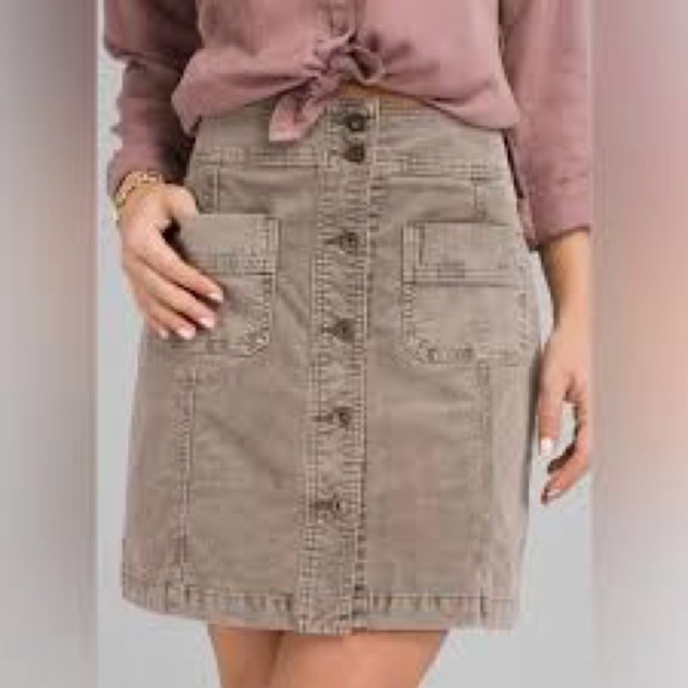 PrAna Merrigan Skirt Gray Organic Cotton Corduroy Button Front Pockets
